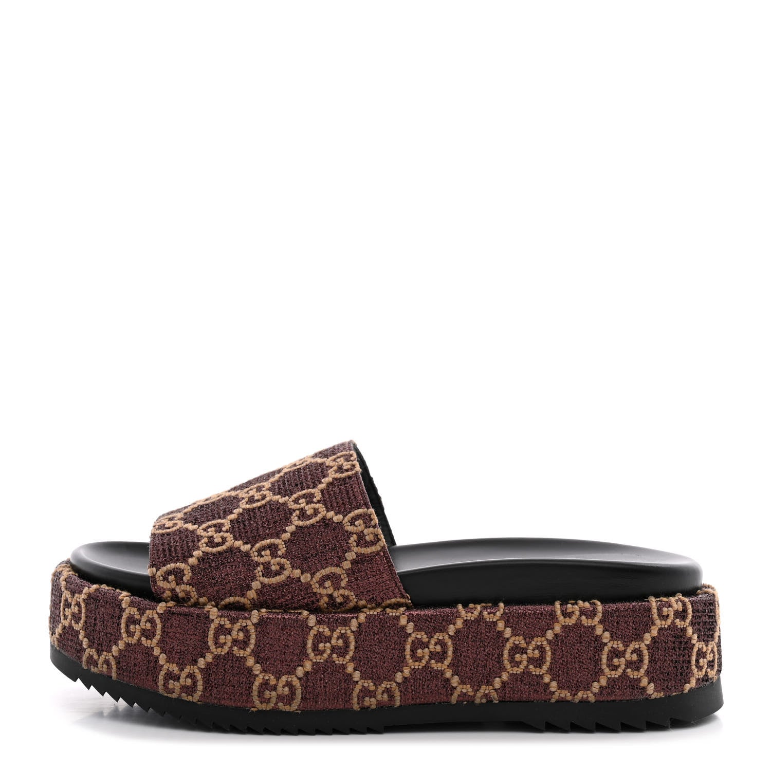 Gucci Lame GG Monogram Angelina Platform 55mm Slide Sandals 38 Brown Beige 1 of 10