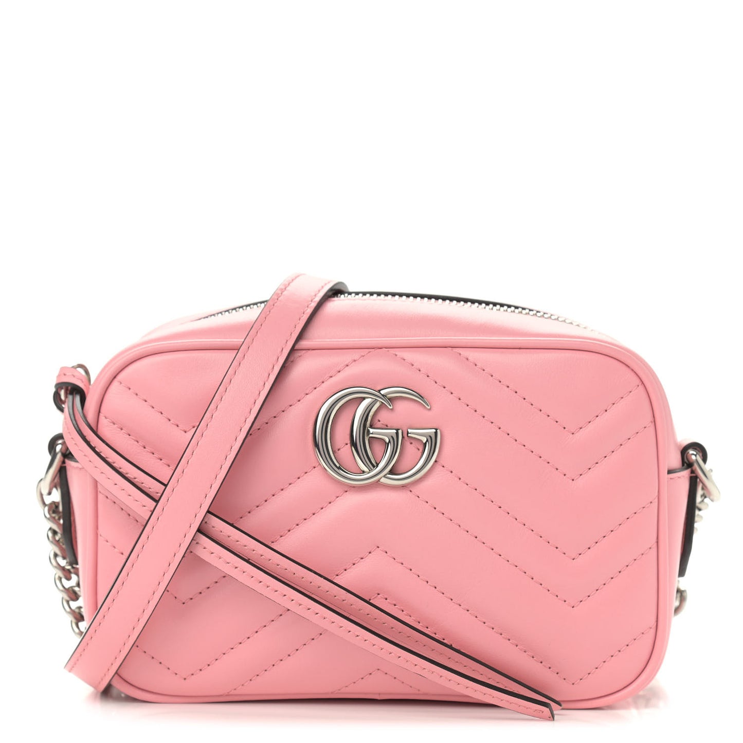 Calfskin Matelasse Mini GG Marmont Chain Shoulder Bag Wild Rose