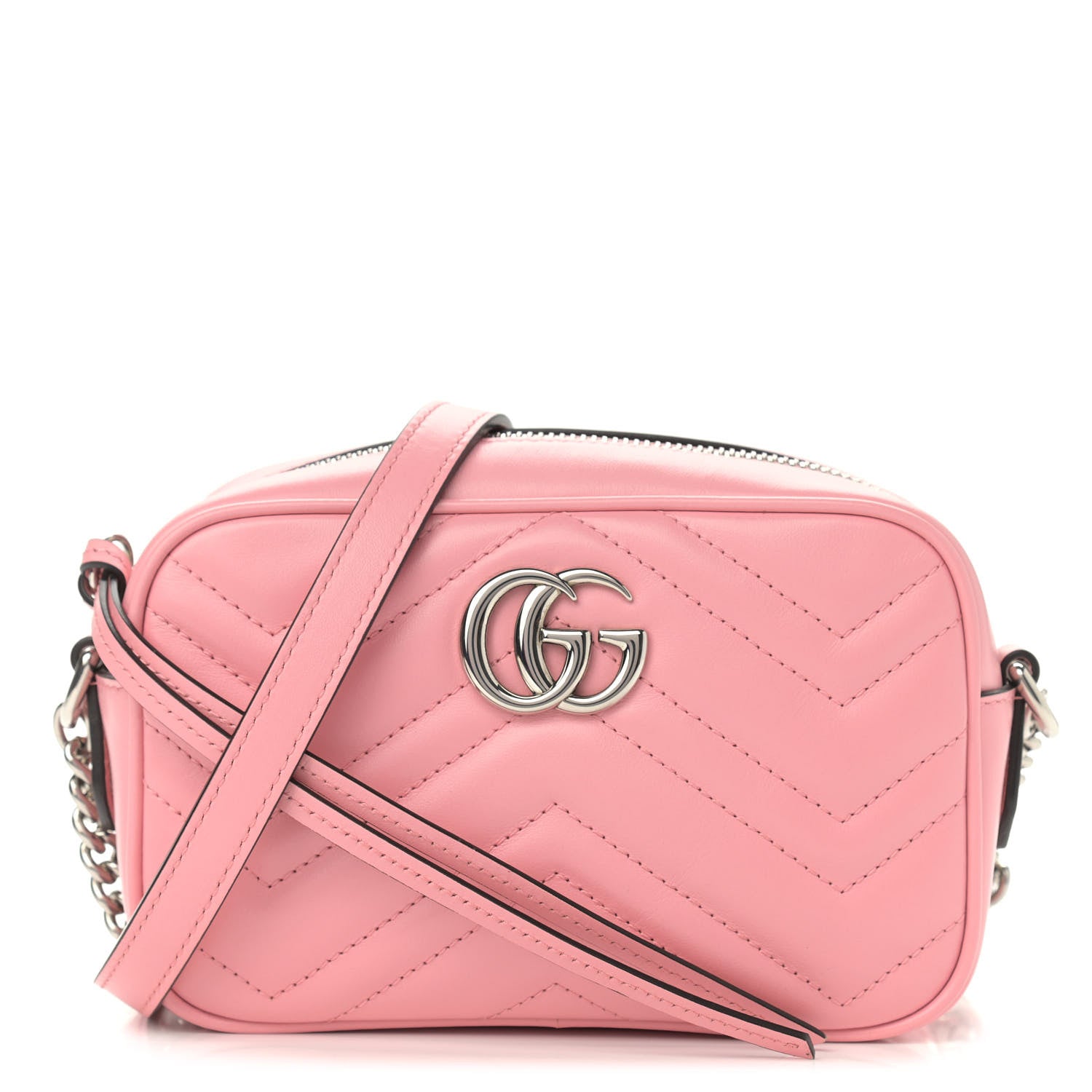 Gucci Calfskin Matelasse Mini GG Marmont Chain Shoulder Bag Wild Rose 1 of 11