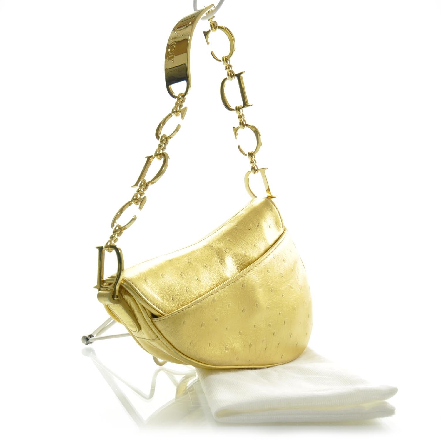 Christian Dior Ostrich Saddle Bag Gold 2 of 8