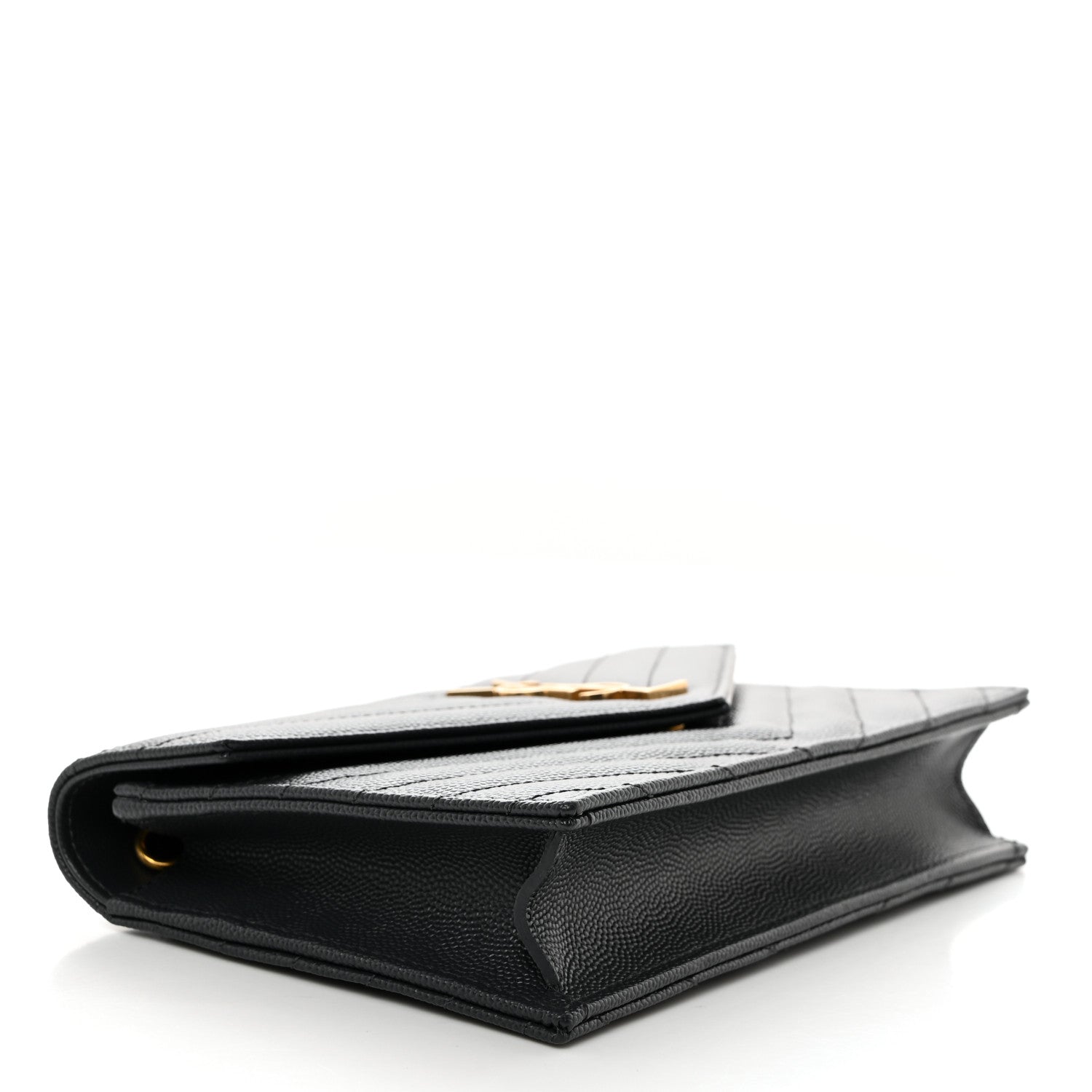 Saint Laurent Grain De Poudre Matelasse Chevron Monogram Envelope Chain Wallet Dark Smog 4 of 10