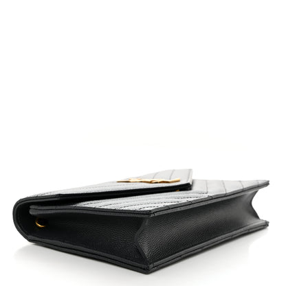 Saint Laurent Grain De Poudre Matelasse Chevron Monogram Envelope Chain Wallet Dark Smog 4 of 10