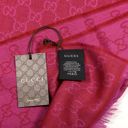 Gucci Wool Silk GG Monogram GGWeblong Fringe Scarf Shawl Red Pink 3 of 3