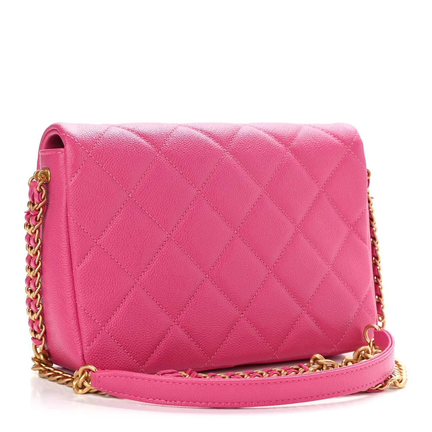 Shiny Caviar Quilted Small Chain Melody Flap Dark Pink