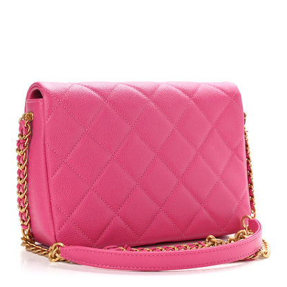 Chanel Shiny Caviar Quilted Small Chain Melody Flap Dark Pink 3 of 9