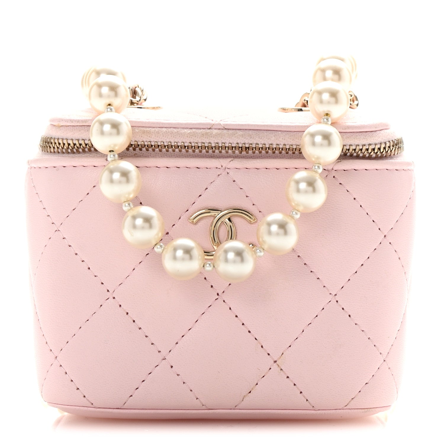 Chanel Lambskin Quilted Mini Vanity Case With Pearl Chain Light Pink 1 of 10