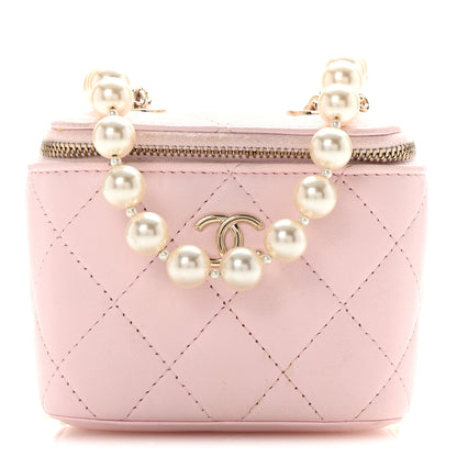 Chanel Lambskin Quilted Mini Vanity Case With Pearl Chain Light Pink 1 of 10