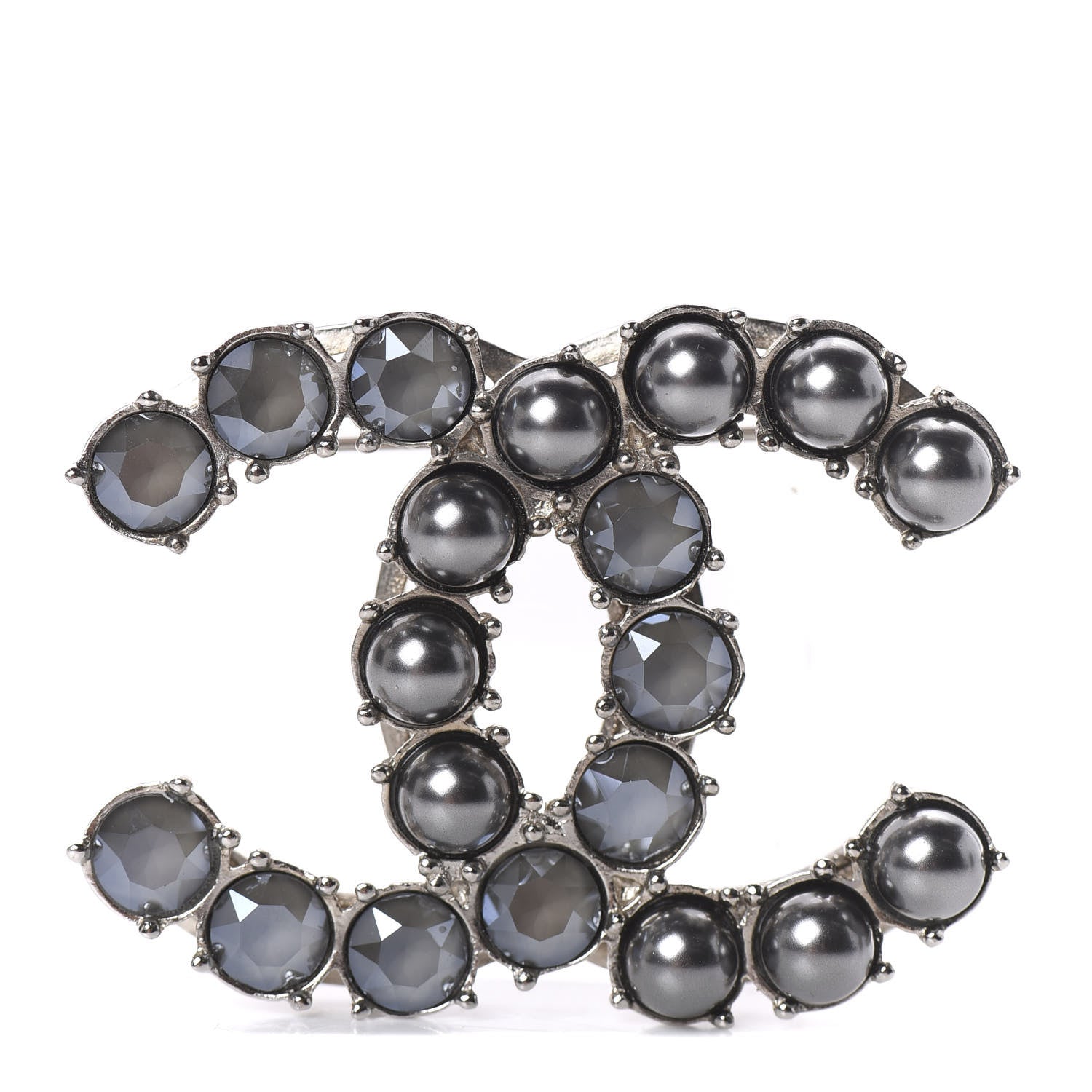 Chanel Crystal Pearl CC Dazzling Domino Brooch Black 1 of 3