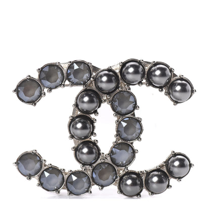 Chanel Crystal Pearl CC Dazzling Domino Brooch Black 1 of 3
