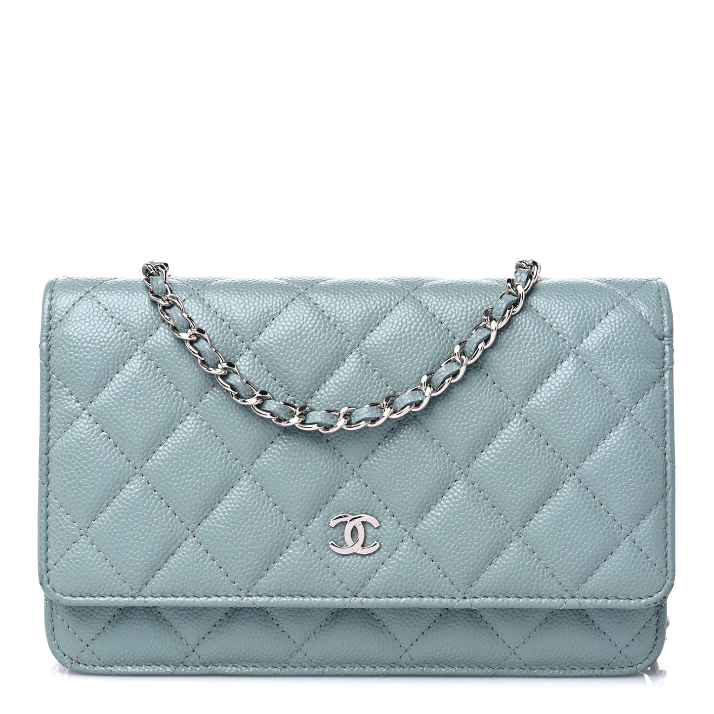 Caviar Quilted Wallet On Chain WOC Light Blue