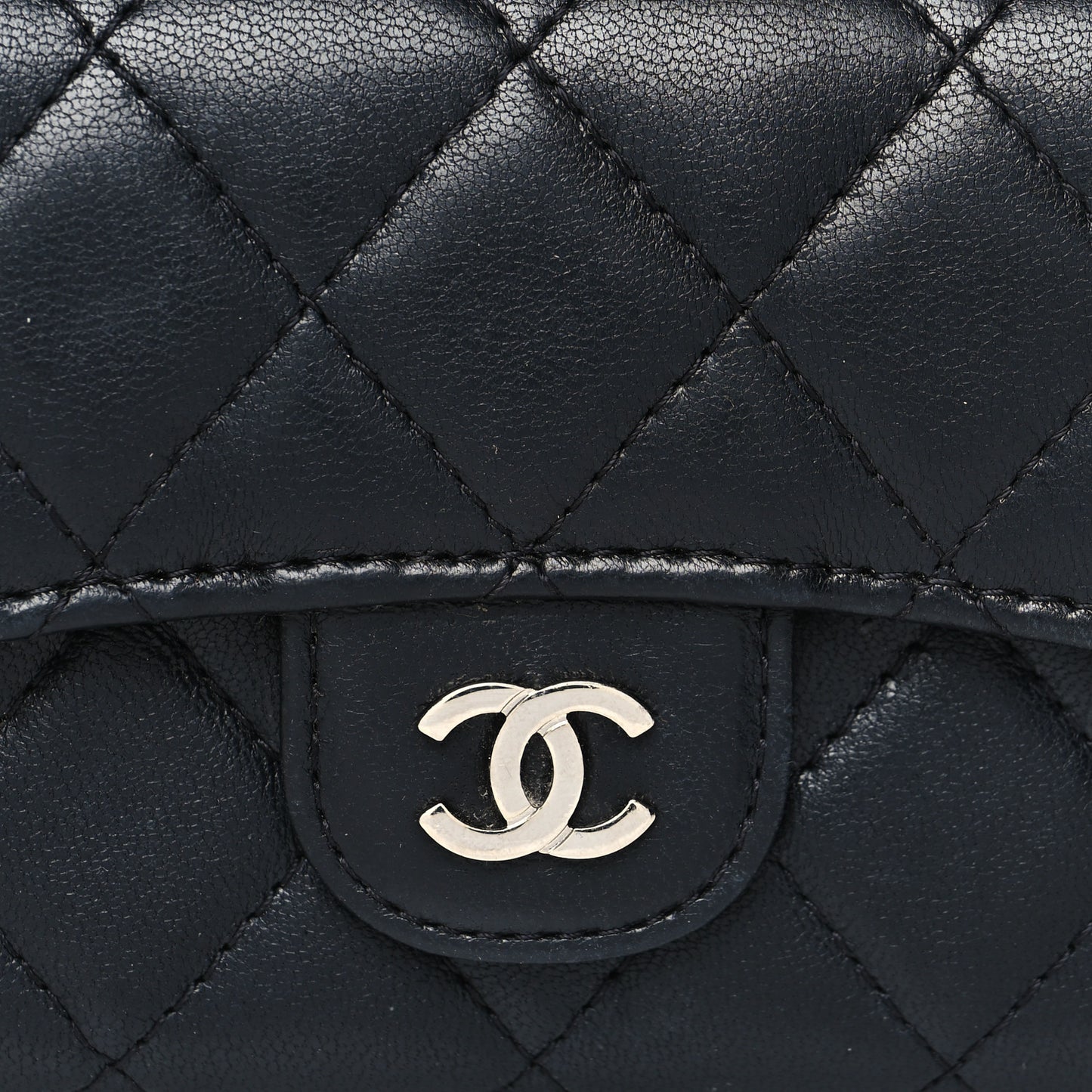 Lambskin Quilted Flap Card Holder Wallet Black