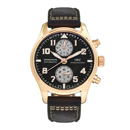 IWC 18K Rose Gold Calfskin 43mm Pilot Chronograph Saint Exupery Automatic Watch Brown IW387805 1 of 4
