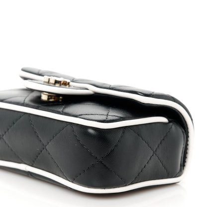 Chanel Lambskin Quilted Resin CC Flap Clutch With Chain Black White 10 of 10