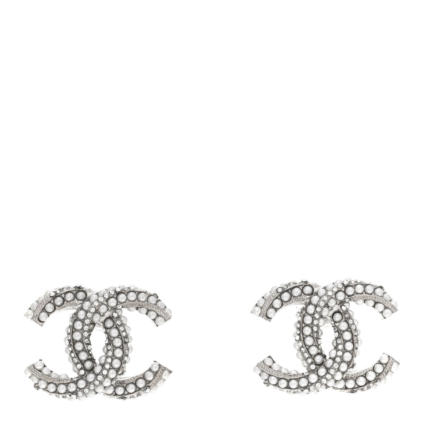 Crystal Pearl Twisted CC Earrings Silver