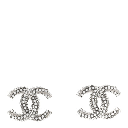 Chanel Crystal Pearl Twisted CC Earrings Silver 1 of 4