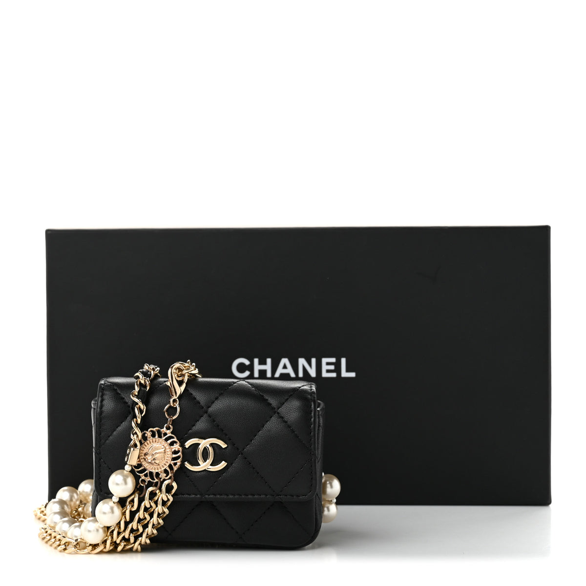 Chanel Lambskin Quilted Pearl Chain Belt Bag Black 11 of 11