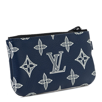 Louis Vuitton Calfskin Monogram Shadow Trio Messenger Key Pouch Ink Blue White 3 of 6