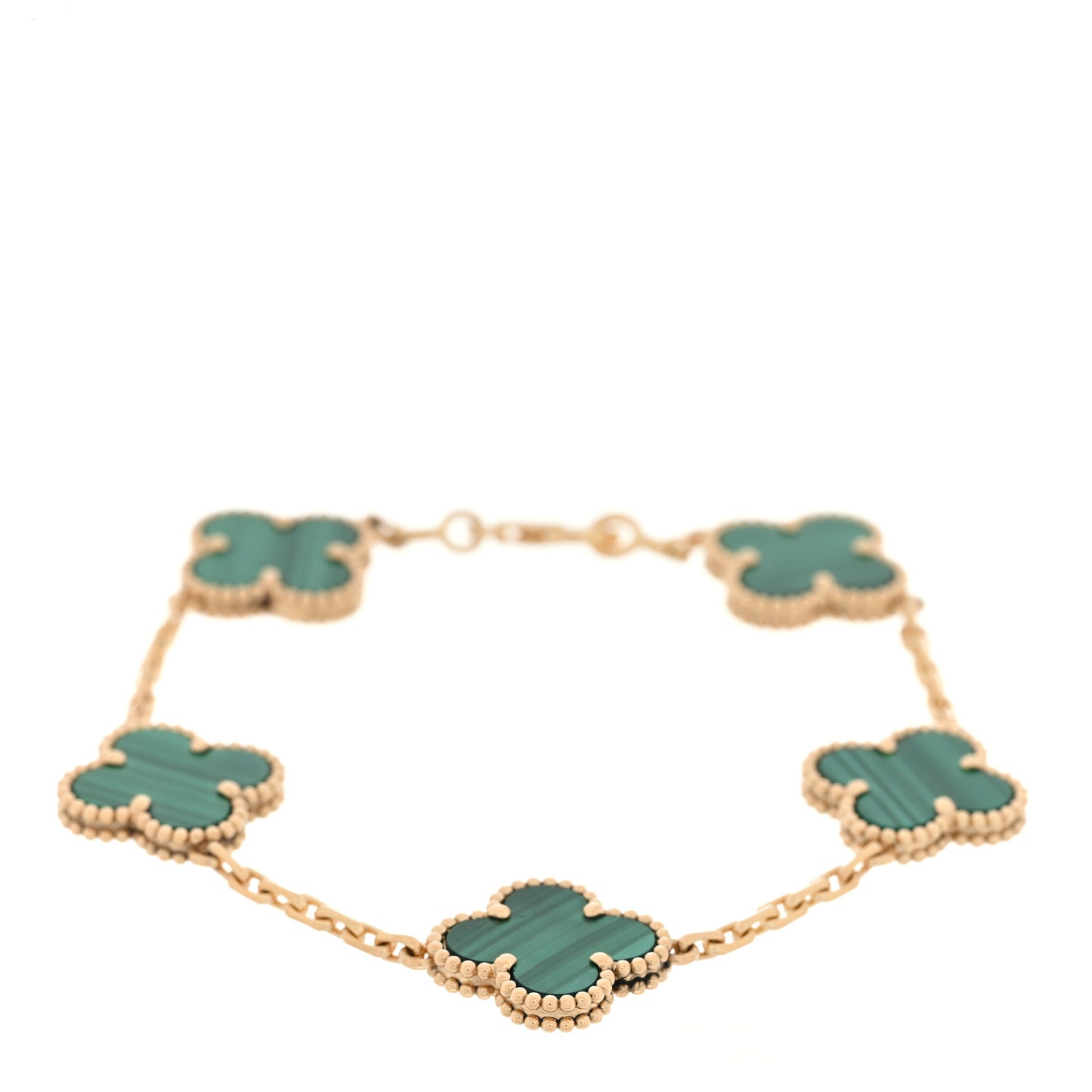 18K Yellow Gold Malachite 5 Motifs Vintage Alhambra Bracelet