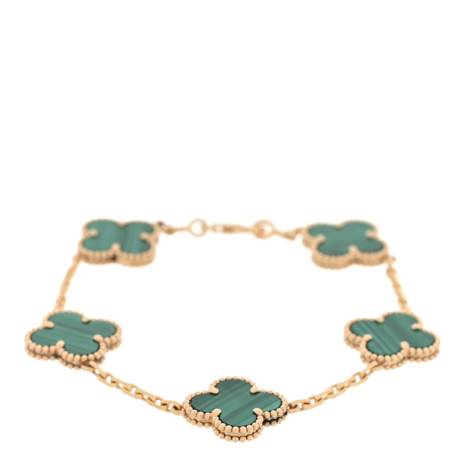 Van Cleef & Arpels 18K Yellow Gold Malachite 5 Motifs Vintage Alhambra Bracelet 1 of 4