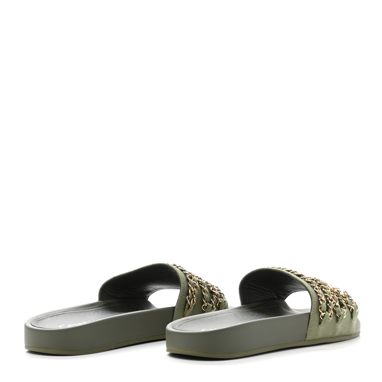 Chanel Canvas Chain Flat Sandals 38 Khaki 4 of 10