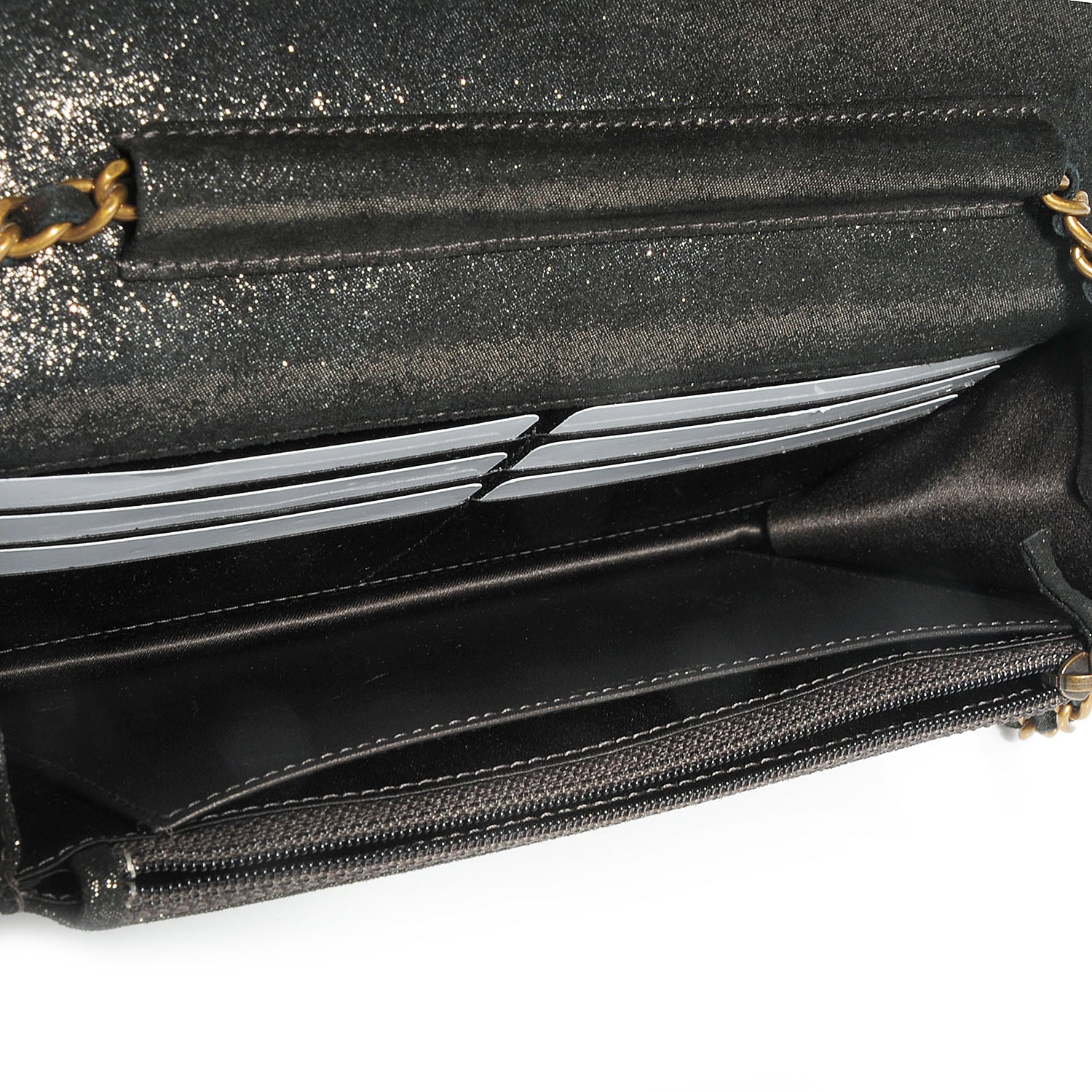 Chanel Iridescent Calfskin Quilted Tartan Button Wallet on Chain WOC Black 7 of 9