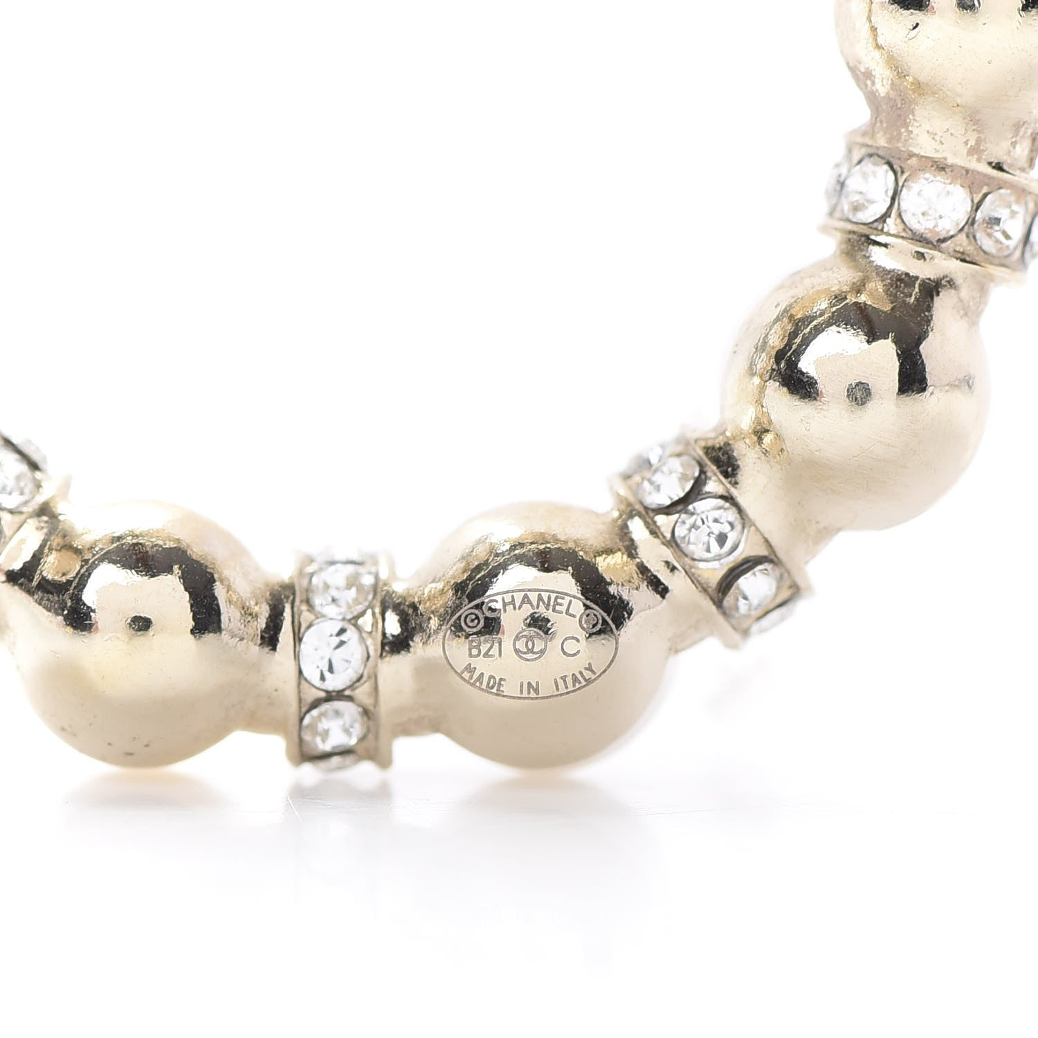 Chanel Pearl Crystal Nefertiti CC Drop Earrings Gold 4 of 5