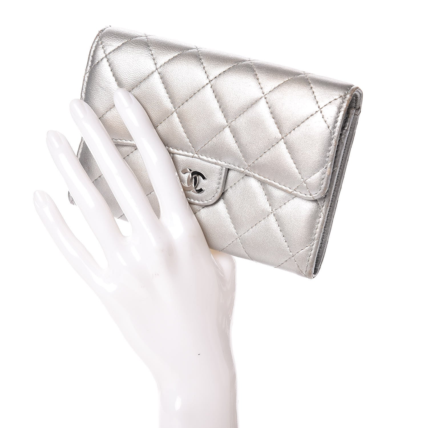 Chanel Metallic Lambskin Quilted Small Flap Wallet Silver 3 of 10