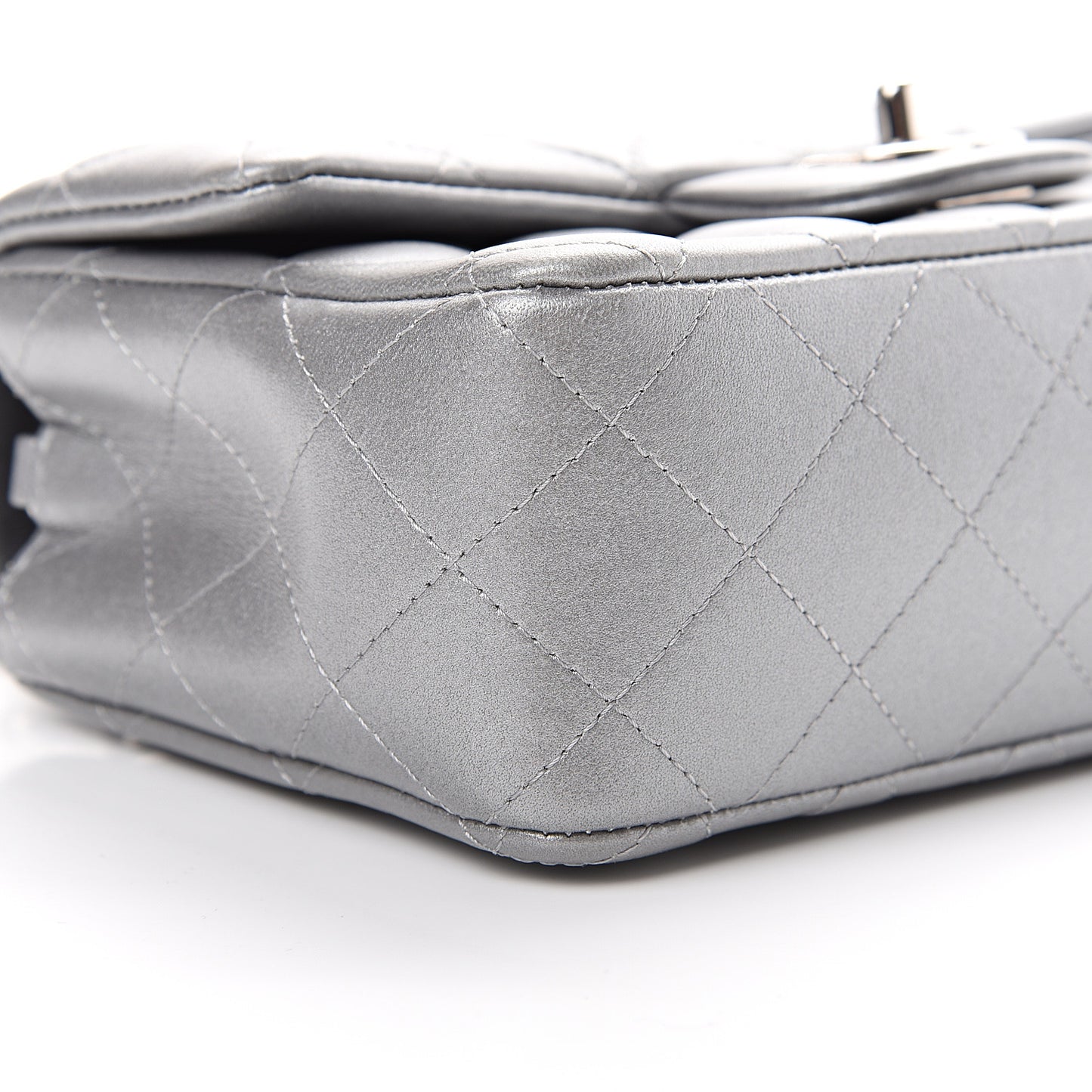 Metallic Lambskin Quilted Mini Rectangular Flap Silver