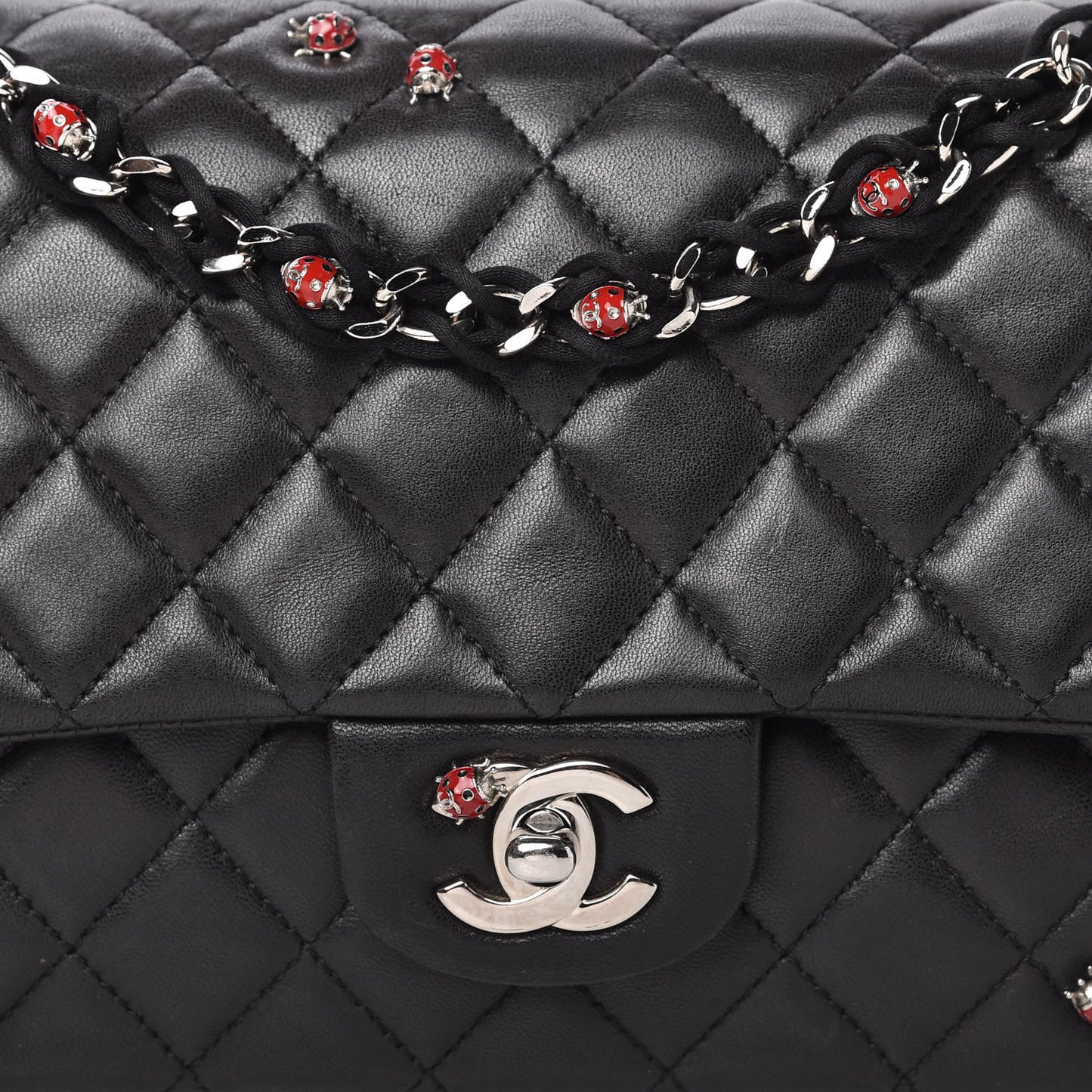 Lambskin Quilted Medium Ladybug Flap Black