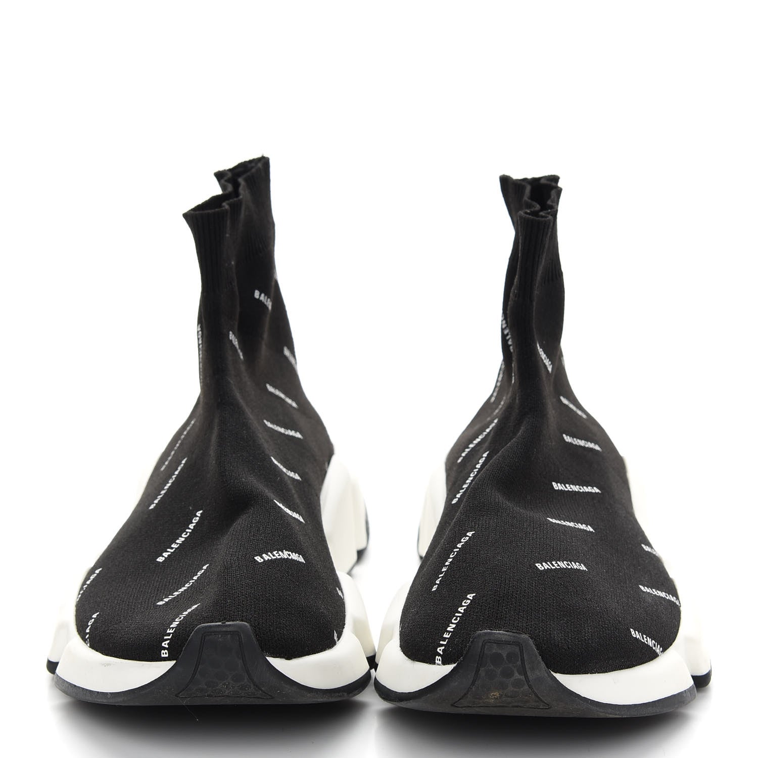 Balenciaga Neoprene Knit Allover Logo Womens Speed Sneakers 39 Black White 2 of 7