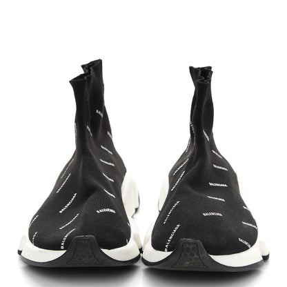 Balenciaga Neoprene Knit Allover Logo Womens Speed Sneakers 39 Black White 2 of 7