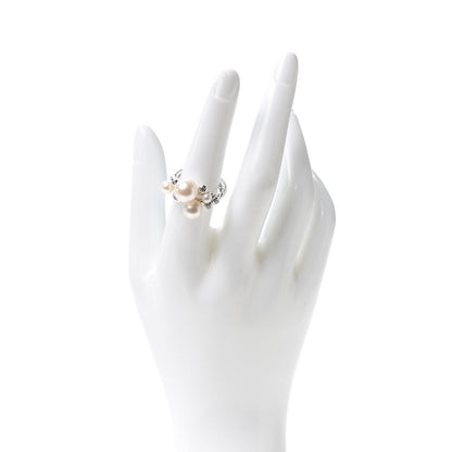 David Yurman Sterling Silver Diamond Pearl Cluster Cable Ring 54 7 2 of 4