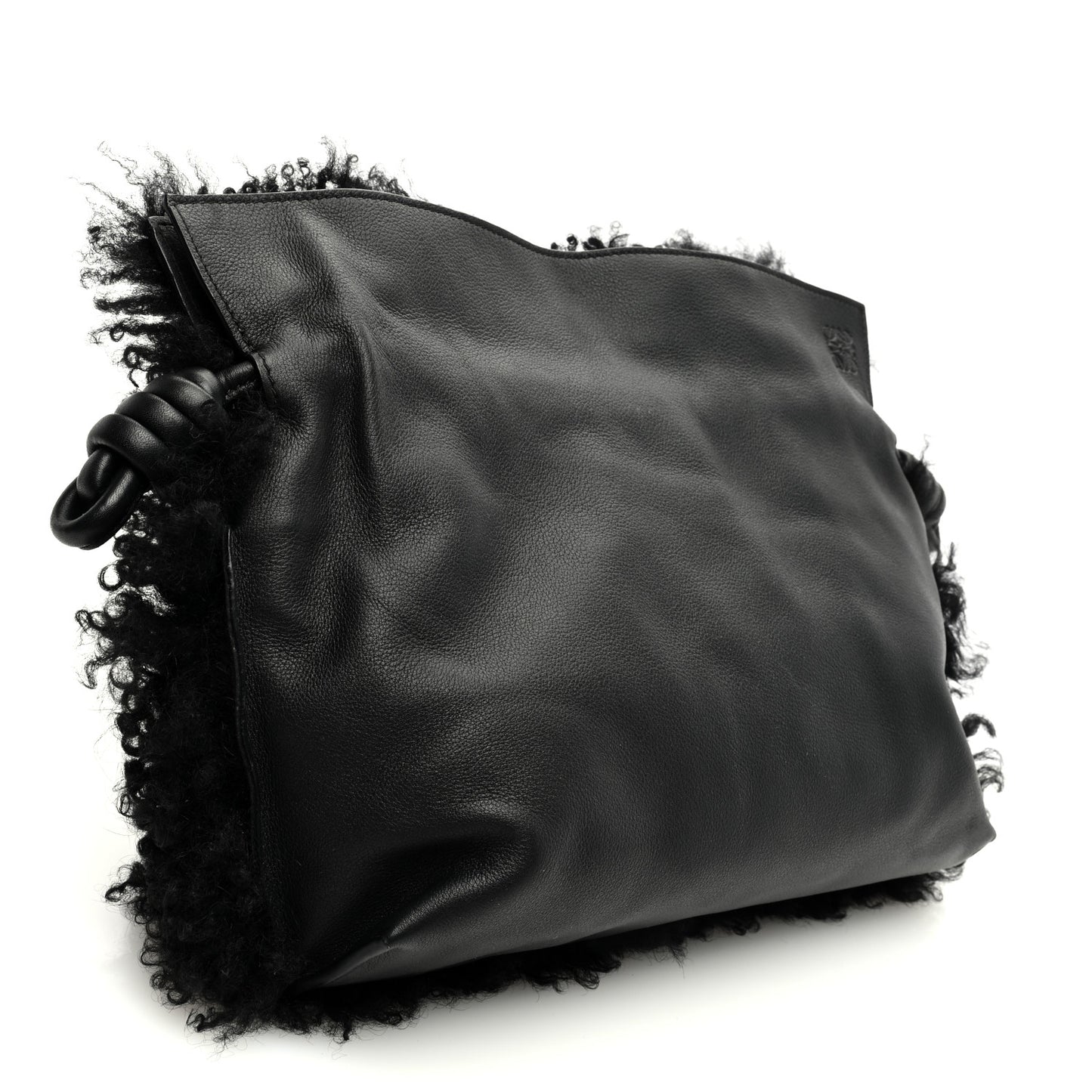 Nappa Shearling Flamenco Knot Clutch Black