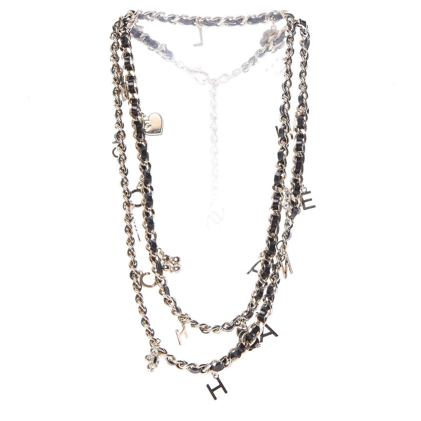 Lambskin CC Long Chain Necklace Black Gold