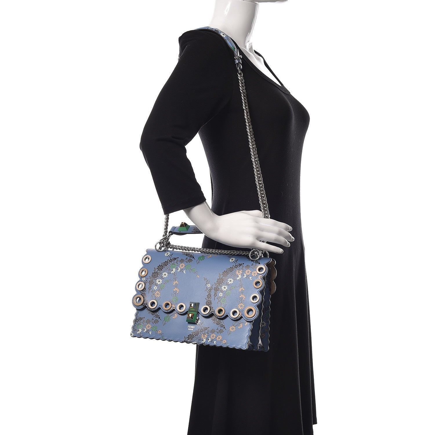 Fendi Vitello Liberty Japanese Blossom Scalloped Studded Grommet Kan I Shoulder Bag Nebula Multicolor 2 of 10