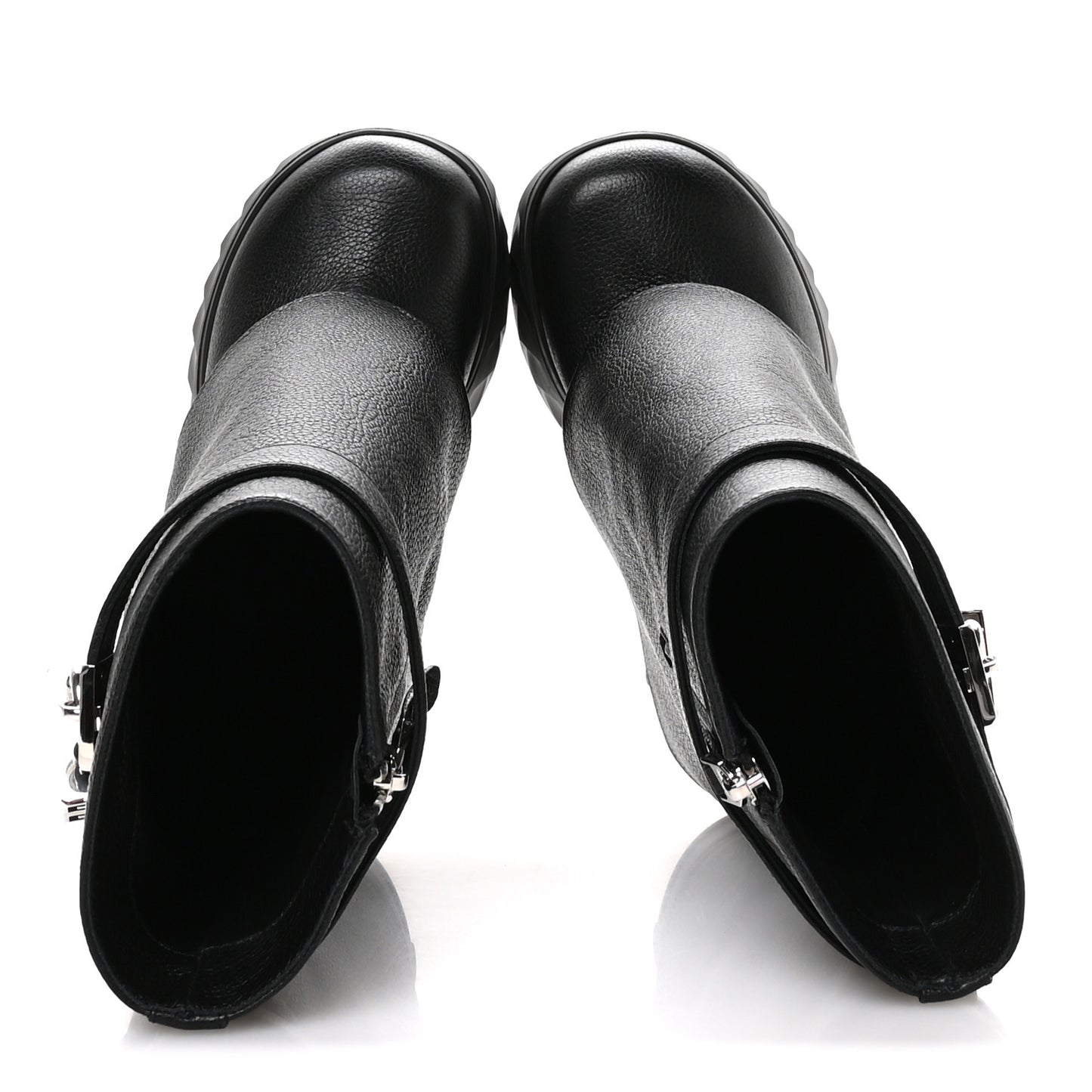 Grained Calfskin Shark Lock Biker Ankle Boots 36 Black