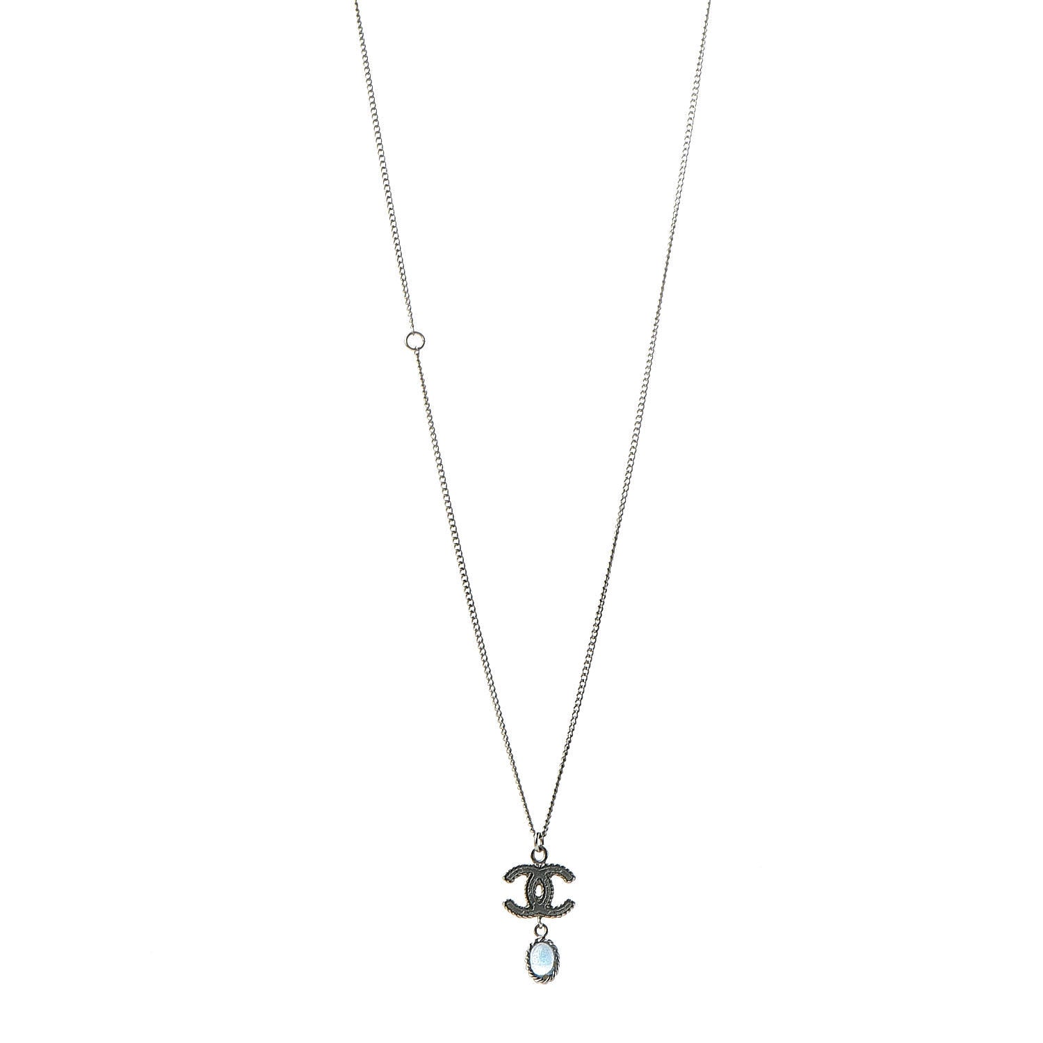Chanel Resin CC Drop Necklace Silver Blue 1 of 6