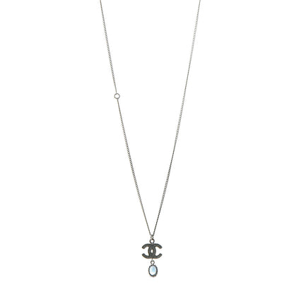 Chanel Resin CC Drop Necklace Silver Blue 1 of 6