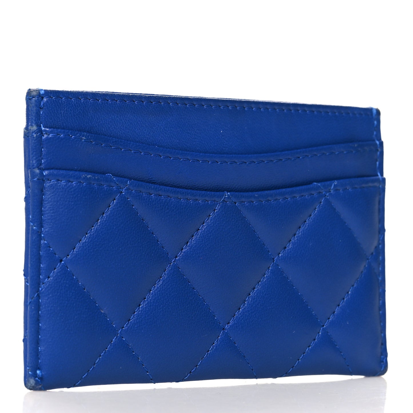 Lambskin Quilted Card Holder Blue