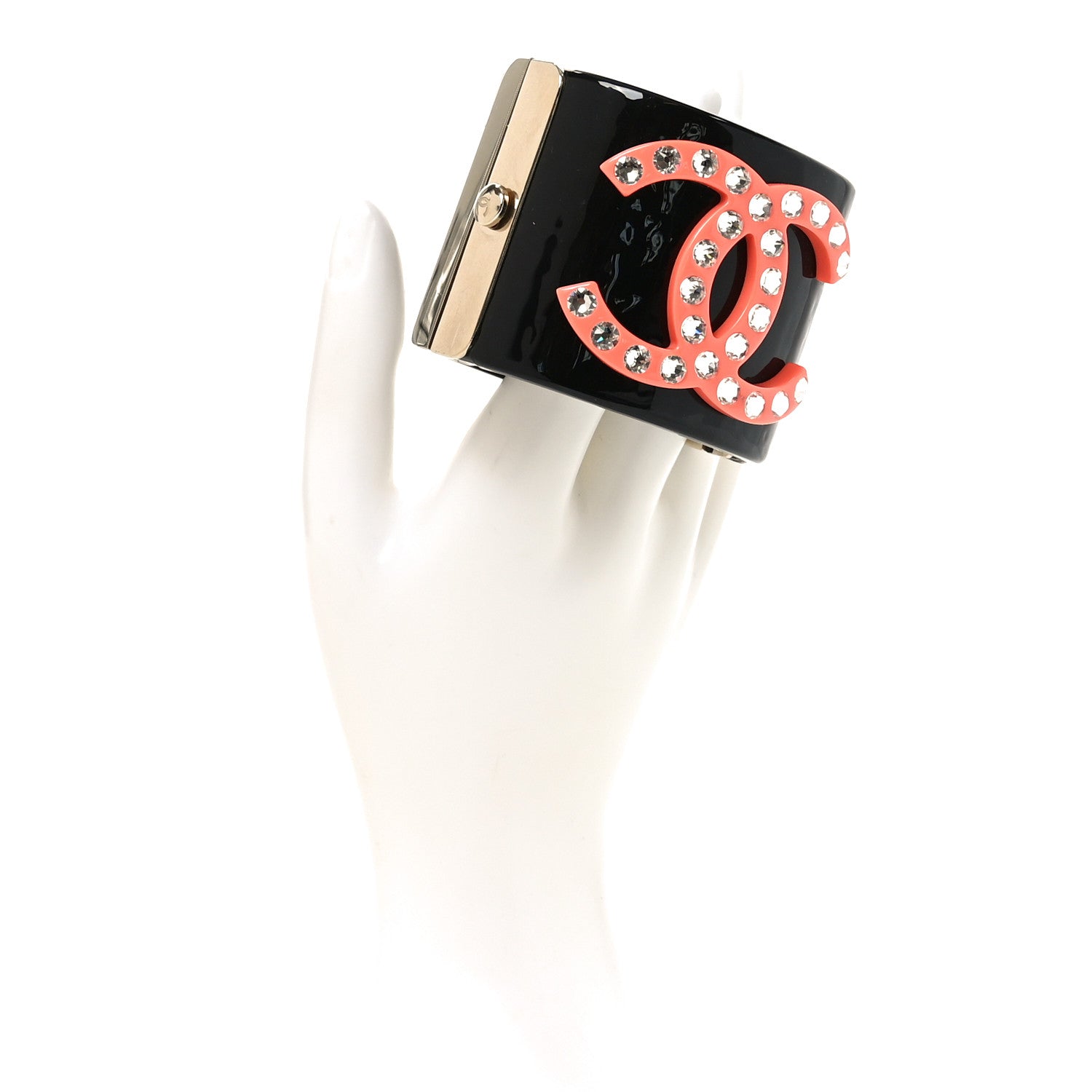 Chanel Resin Crystal CC Cuff Black Pink 2 of 4