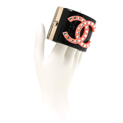 Chanel Resin Crystal CC Cuff Black Pink 2 of 4