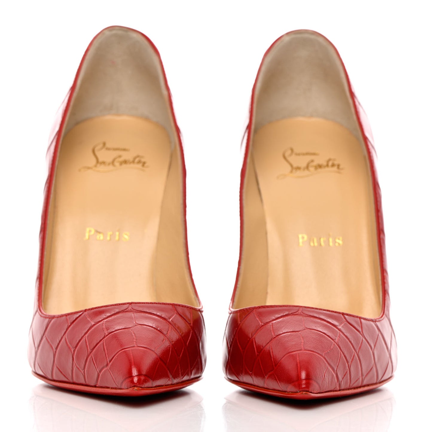 Calfskin Alligator Embossed Pigalle Follies 100 Pumps 37 Loubi