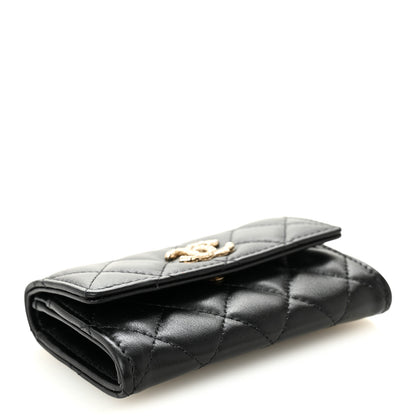 Chanel Shiny Lambskin Quilted Textured CC Card Holder Black 4 of 9