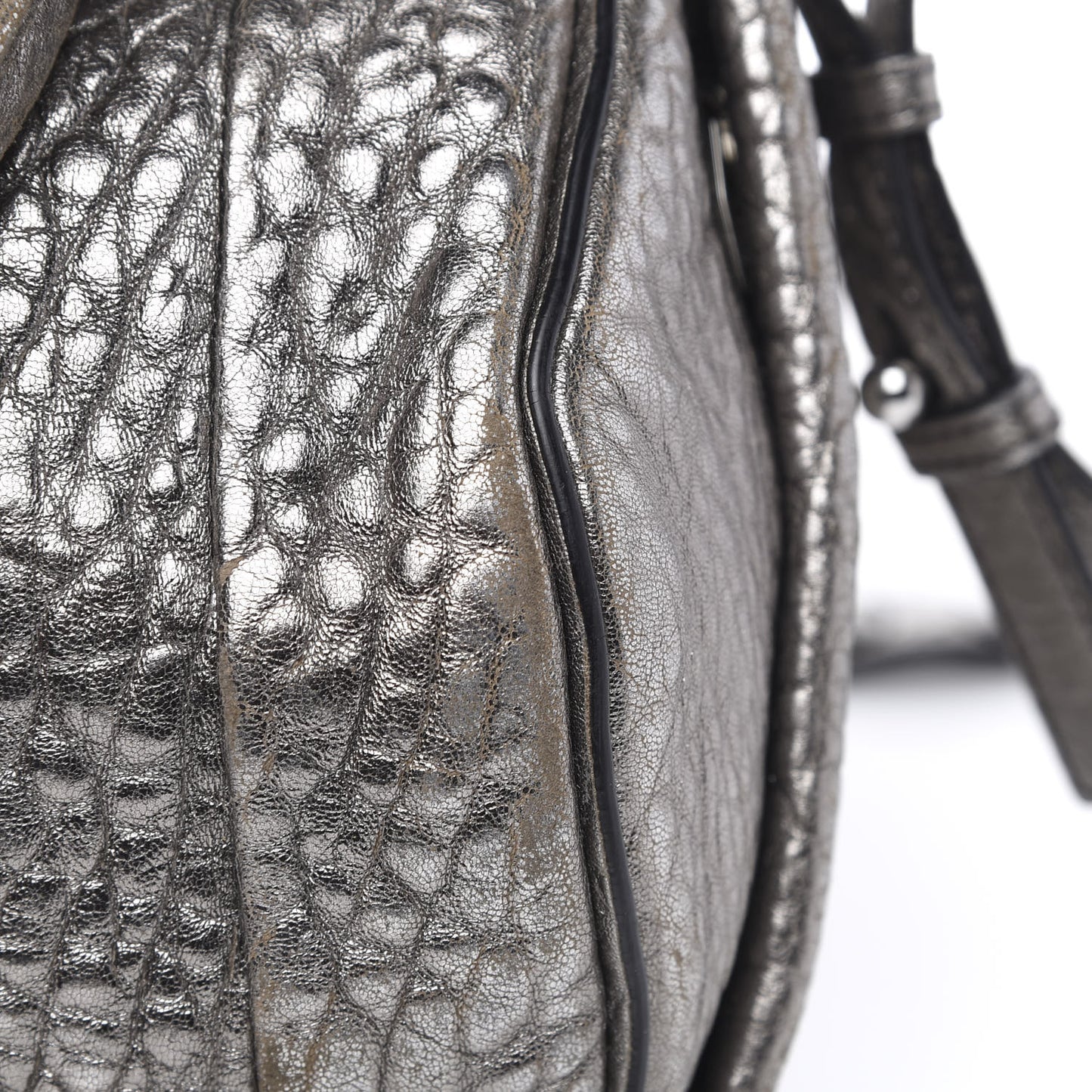 Metallic Pebbled Lambskin Rockie Carbon Silver Hardware