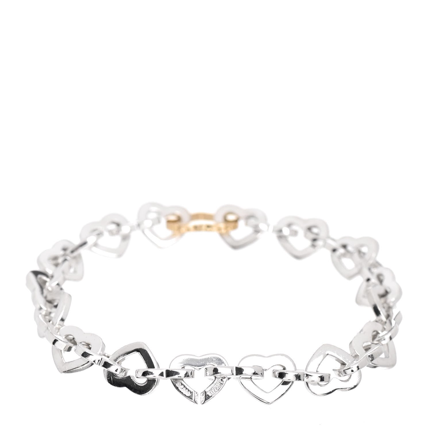 Tiffany Sterling Silver 18K Yellow Gold Heart Links Bracelet 3 of 4
