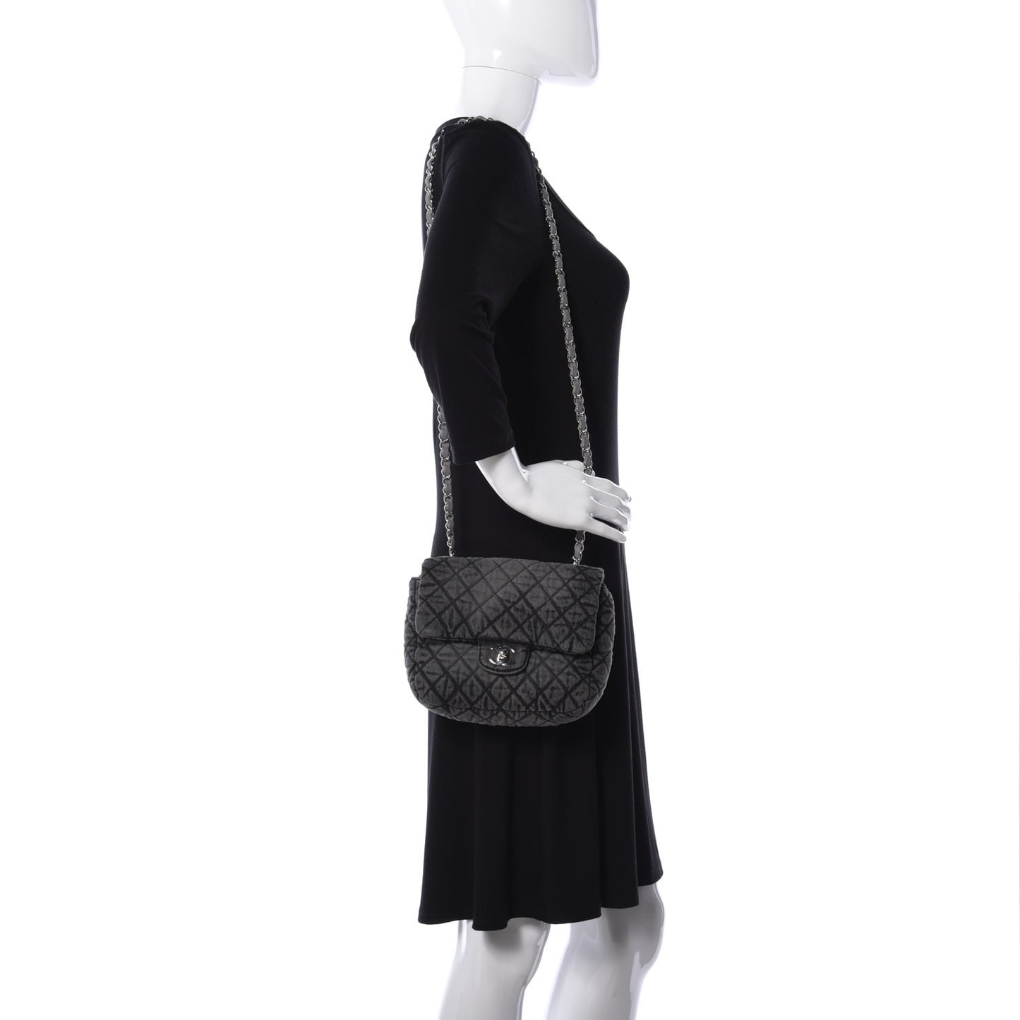 Washed Denim Quilted Small Denimpression Flap Grey Black