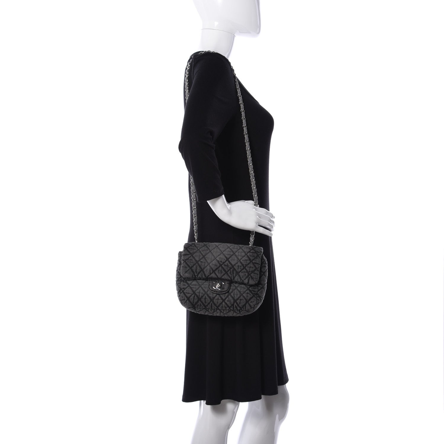 Chanel Washed Denim Quilted Small Denimpression Flap Grey Black 2 of 10