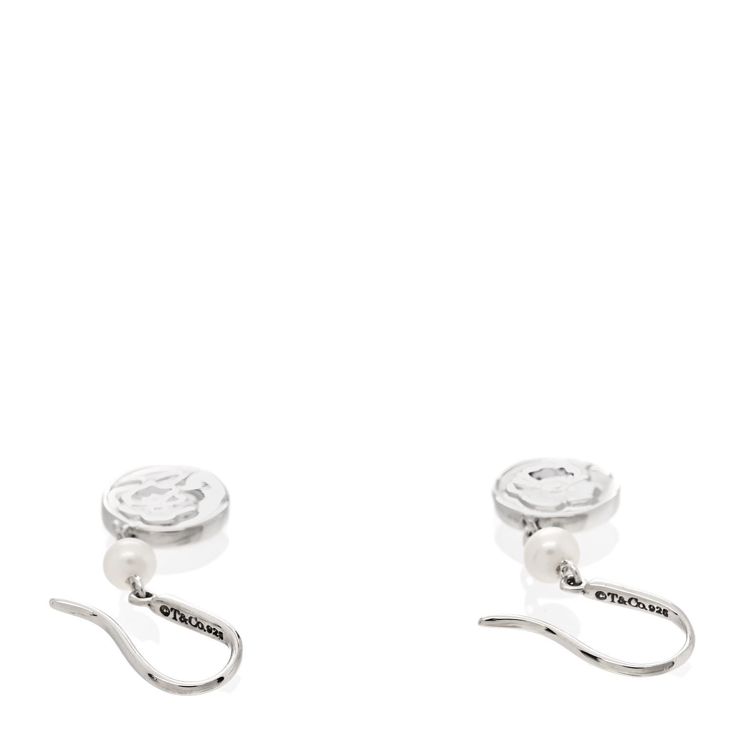 Tiffany Sterling Silver Pearl Nature Rose Earrings 3 of 4