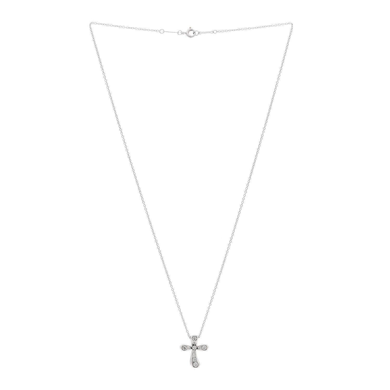 Tiffany Platinum Diamond 17mm Elsa Peretti Cross Pendant Necklace 3 of 5