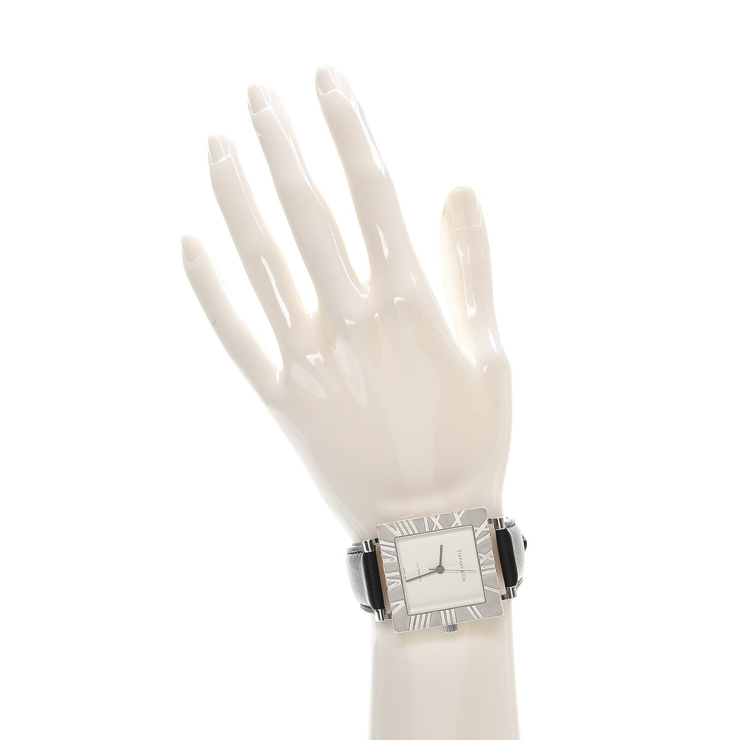 Tiffany Sterling Silver Calfskin 34mm Atlas Square Automatic Watch 2 of 6